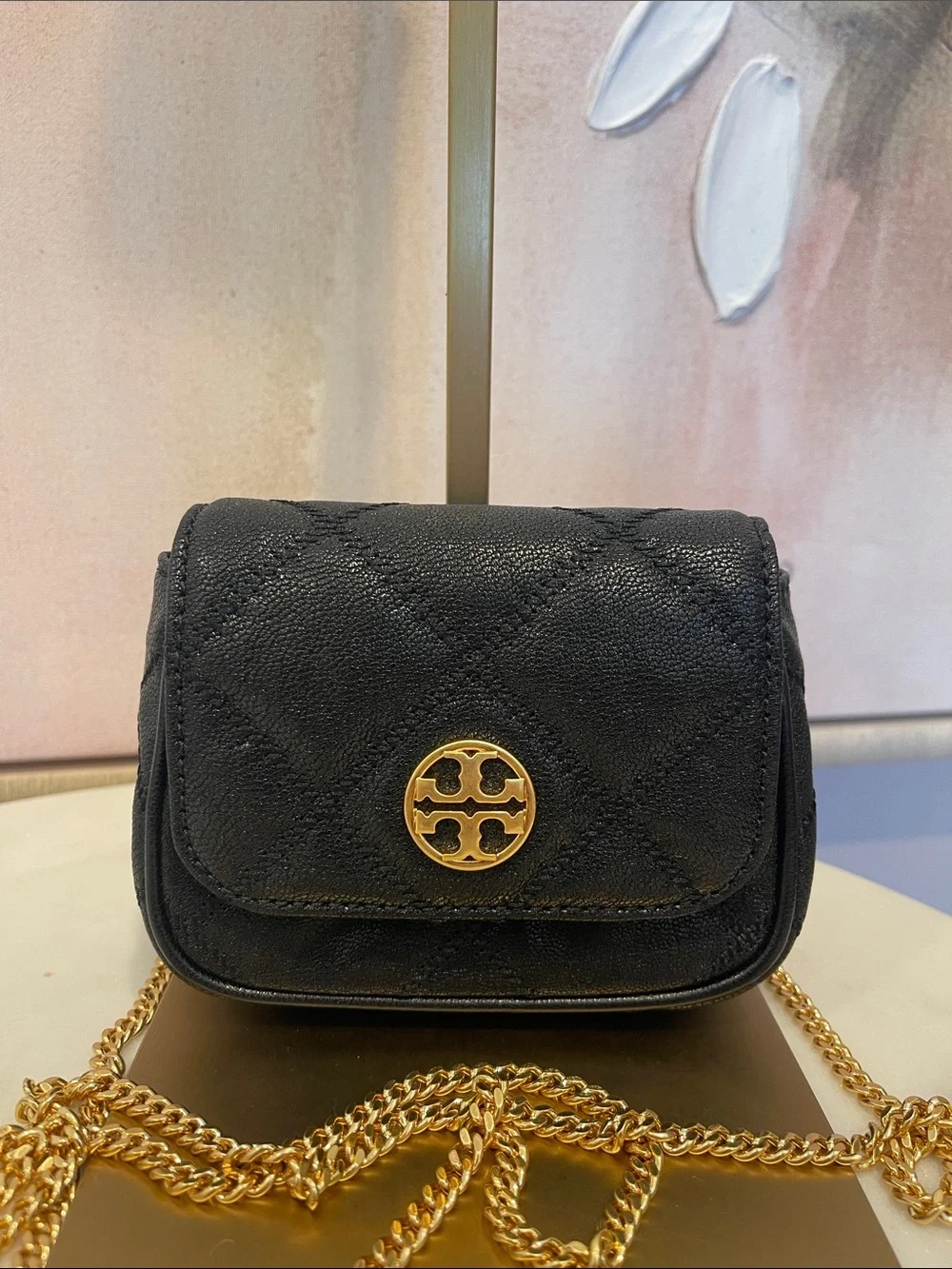 NWT Tory Burch Black Willa Micro Crossbody with Gold Logo